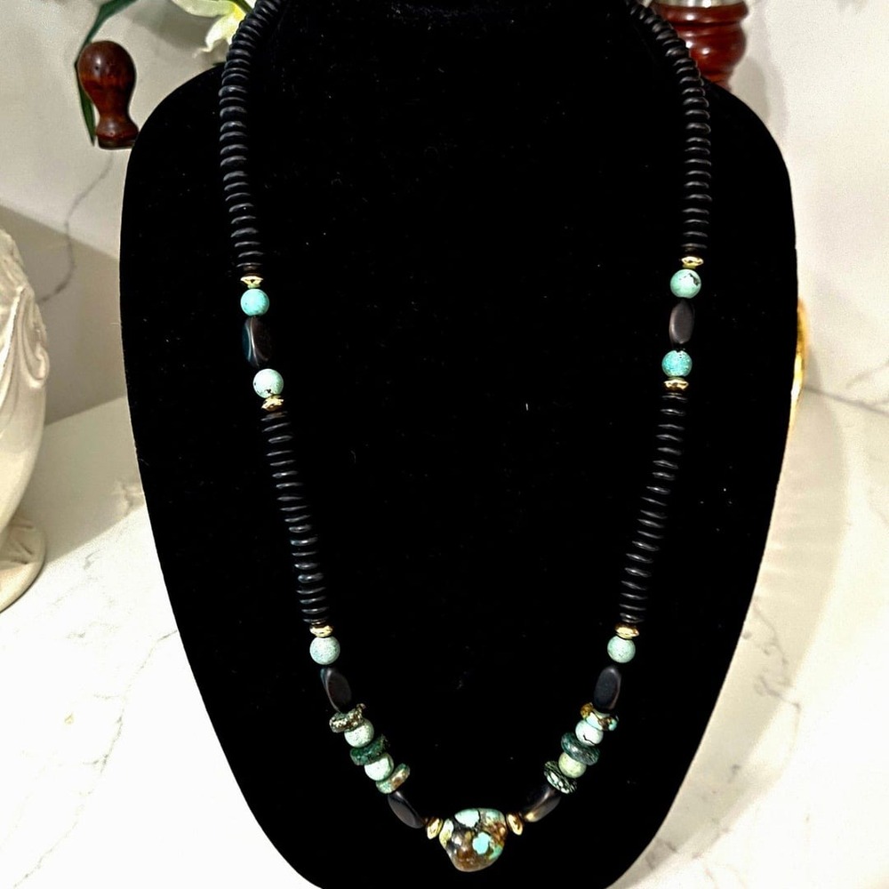 Southwestern Style Beaded Necklace with  Gold-Tone Accents